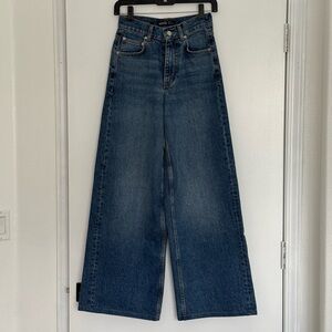 Mango High-Rise Wide Leg Jeans in Dark Blue Denim